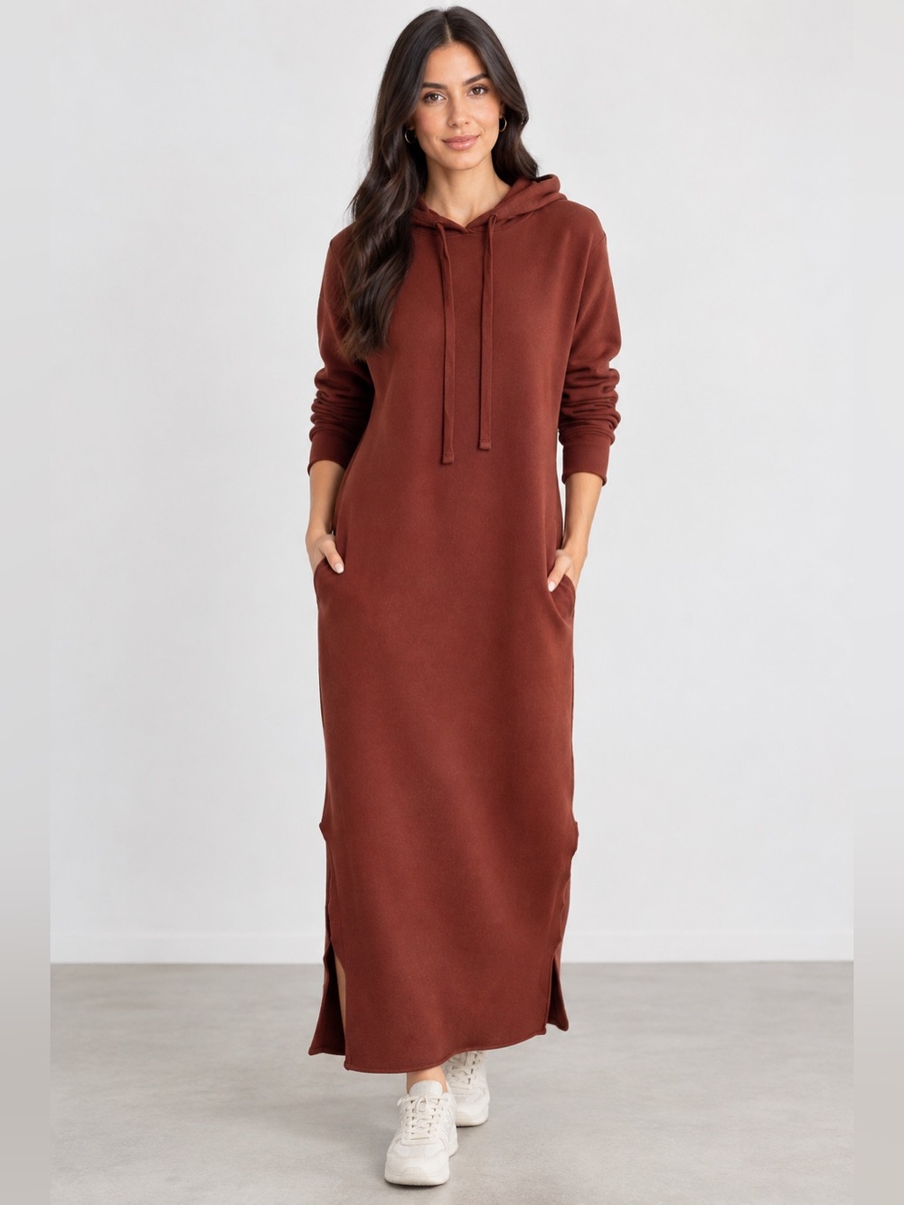 Frank & Eileen James Long Sleeve Hooded Cape Dress in BRONW  Sz S